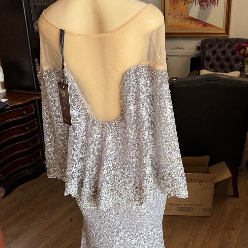 Mac Duggal Charcoal Lace Long Sleeve Dress - Picture 6 of 7